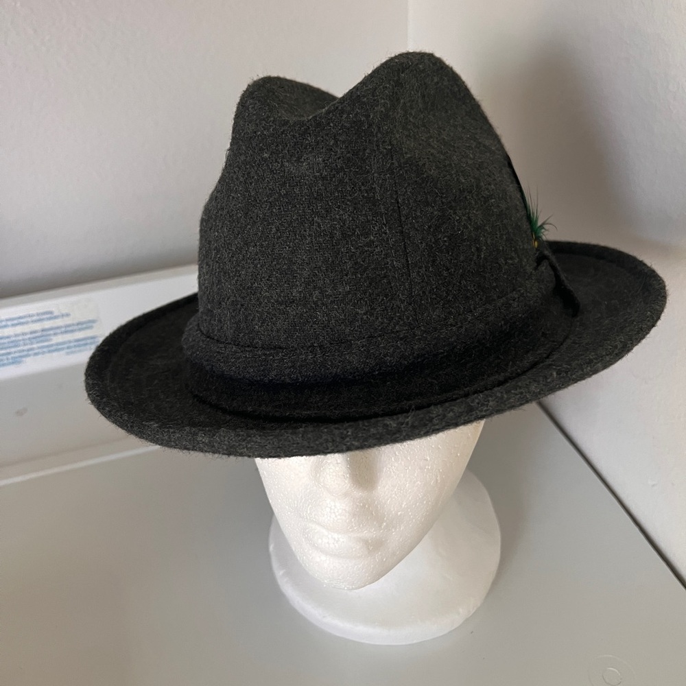 Vintage Stetson Gray Wool Fedora Hat With Feather Men's Size 7 1/4